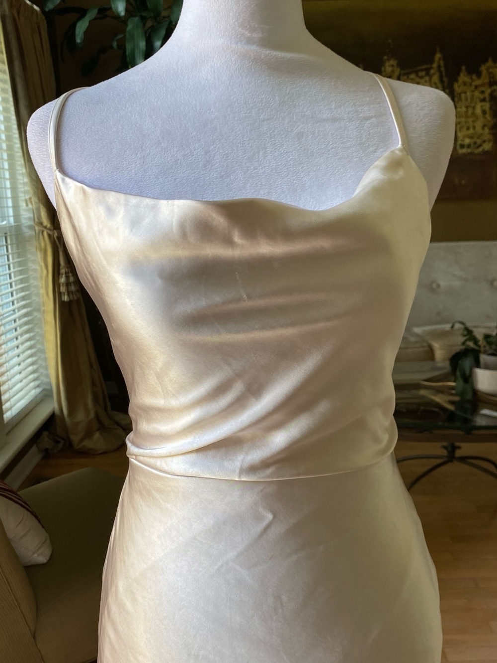 Lulus Inspire Romance Champagne Satin Cowl Neck Lace-Up Maxi Dress Small/ medium - Picture 7 of 16